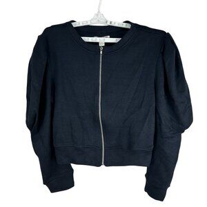 B.O.G Collective Womens Navy Zip-Up Sweatshirt With Puff Sleeves Size L